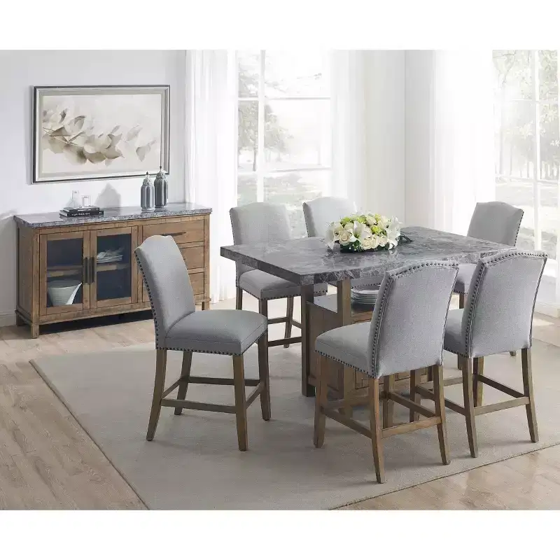 Ensemble de salle à manger 8 pièces Grayson en marbre gris/bois flotté - Steve Silver Co.