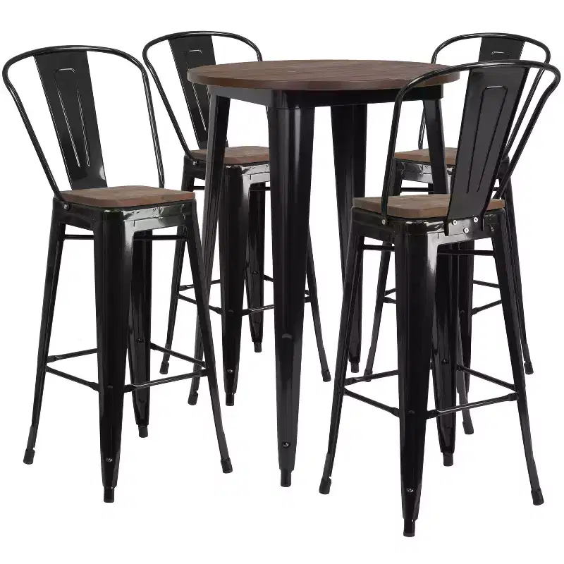 Ensemble table de bar ronde en métal/bois Emma et Oliver 30 - 4 tabourets