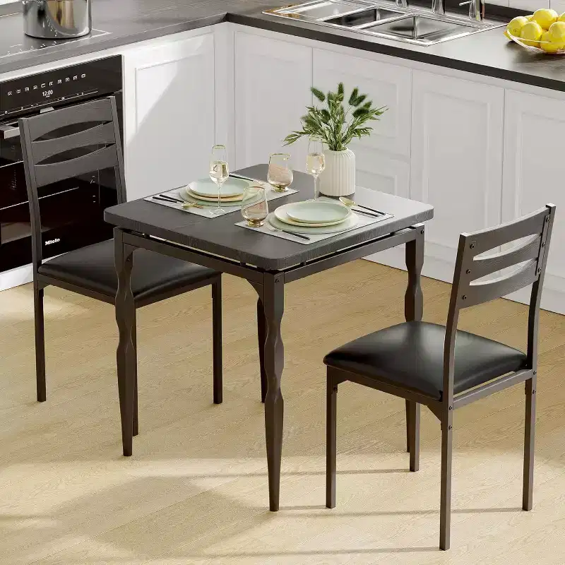Ensemble table à manger 3 pièces avec pieds en métal en spirale, ensemble compact table et 2 chaises pour petits espaces, ensemble de salle à manger industriel rustique, marron