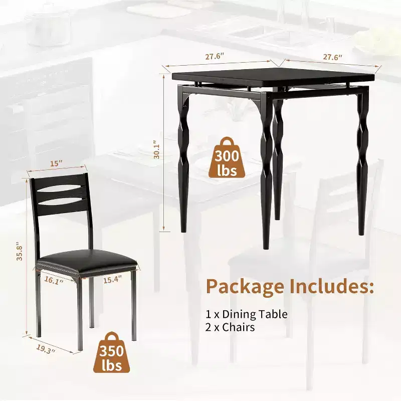 Ensemble table à manger 3 pièces avec pieds en métal en spirale, ensemble compact table et 2 chaises pour petits espaces, ensemble de salle à manger industriel rustique, marron