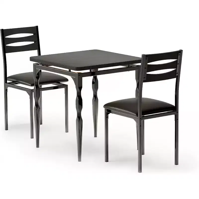 Ensemble table à manger 3 pièces avec pieds en métal en spirale, ensemble compact table et 2 chaises pour petits espaces, ensemble de salle à manger industriel rustique, marron