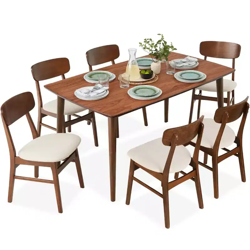 Ensemble de salle à manger 7 pièces, style moderne du milieu du siècle, avec table en bois et 6 chaises, de Best Choice Products