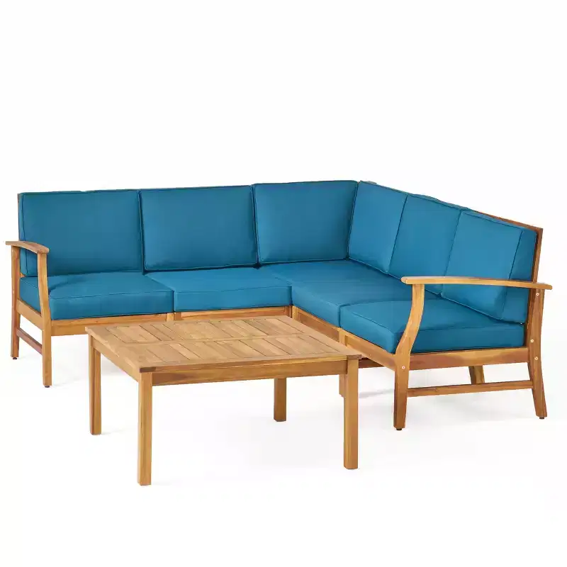 Christopher Knight Home Perla Ensemble de conversation de canapé sectionnel 5 places en bois d'acacia d'extérieur avec coussins résistants à l'eau