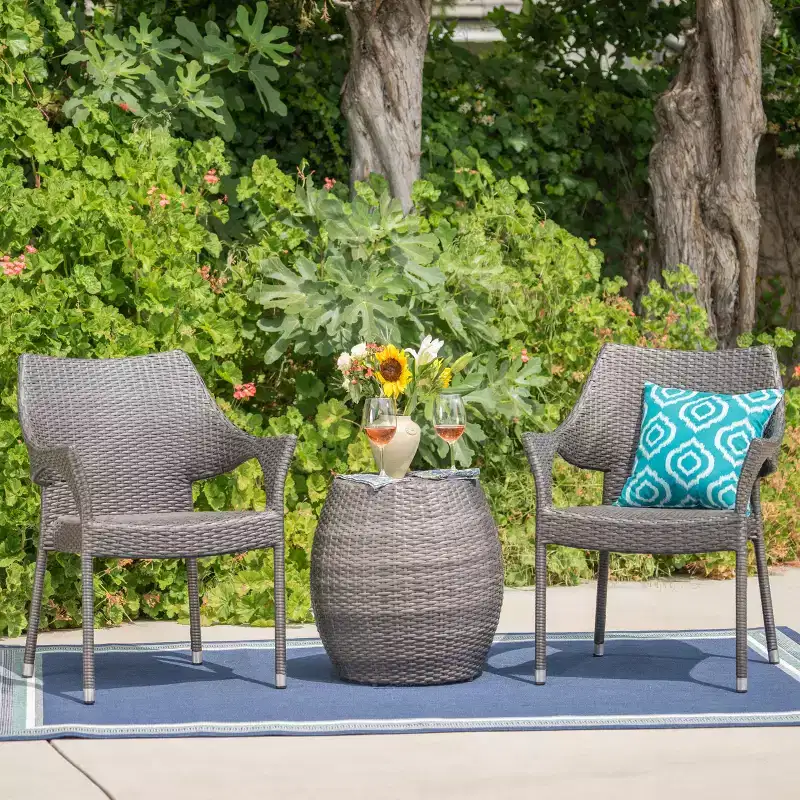Ensemble de conversation en osier 3 pièces Pierce - Gris - Christopher Knight Home : Mobilier d'extérieur avec table d'appoint, aucun assemblage requis