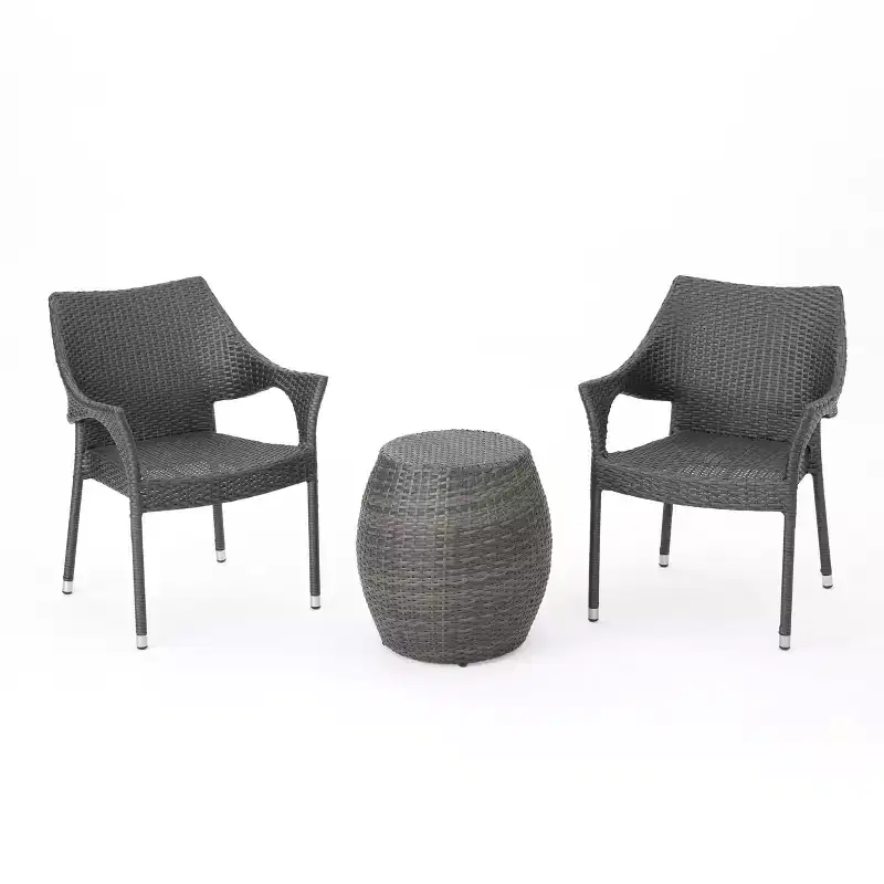 Ensemble de conversation en osier 3 pièces Pierce - Gris - Christopher Knight Home : Mobilier d'extérieur avec table d'appoint, aucun assemblage requis