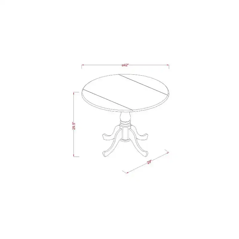 Table de salle à manger HomeStock 5 pièces à plateau rond en bois massif finition acajou avec 4 chaises à abattant