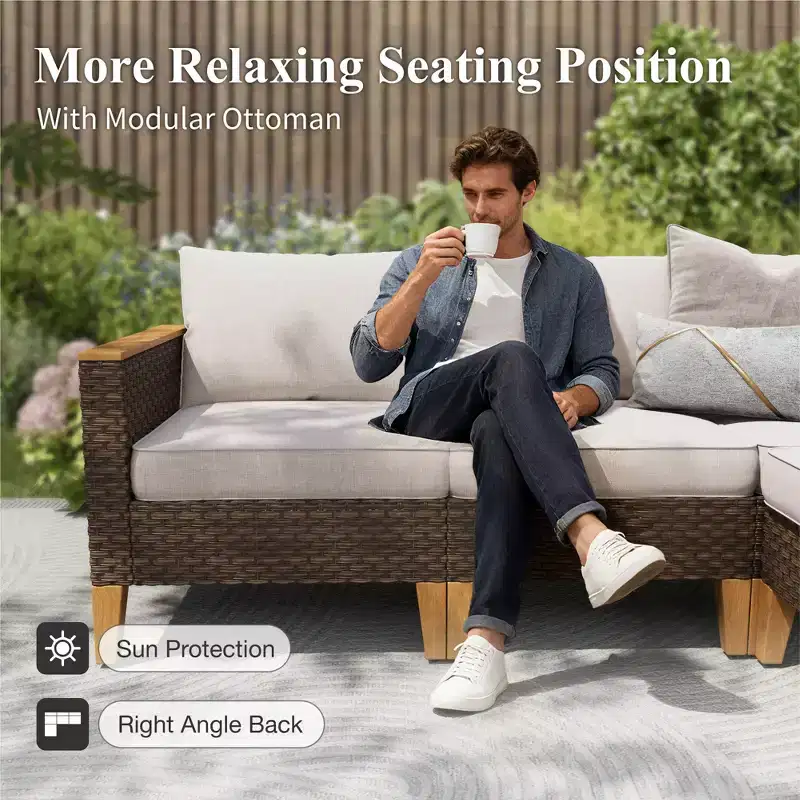 Captiva Designs Salon de jardin demi-lune en rotin et osier 10 pièces avec pouf rembourré