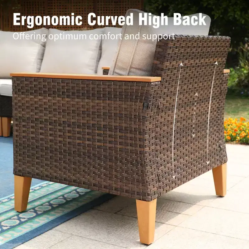 Captiva Designs Salon de jardin demi-lune en rotin et osier 10 pièces avec pouf rembourré