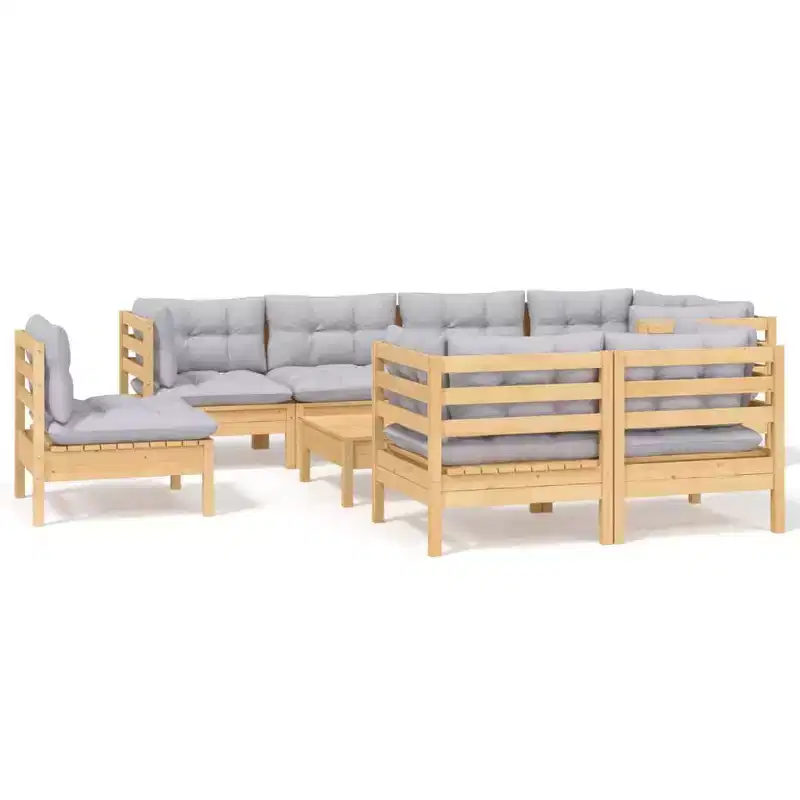 vidaXL Salon de jardin avec coussins – Bois de pin massif