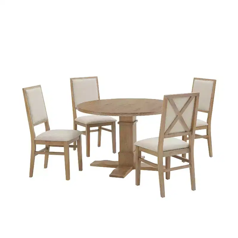 Ensemble de salle à manger 5 pièces Joanna avec 4 chaises à dossier rembourré marron rustique - Crosley