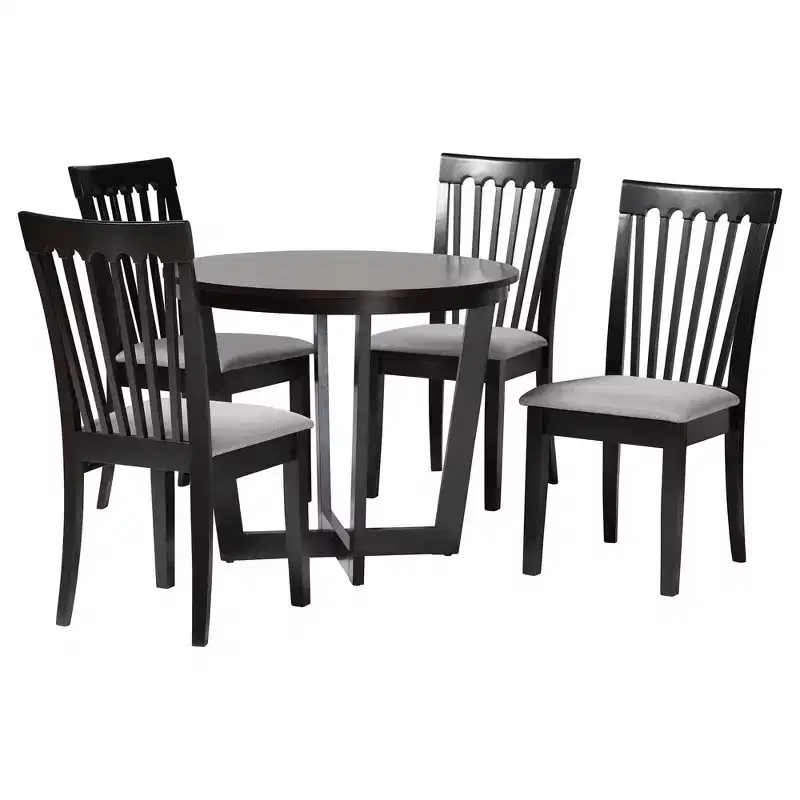 Ensemble de salle à manger 5 pièces Baxton Studio Nellie moderne en tissu gris et bois marron foncé