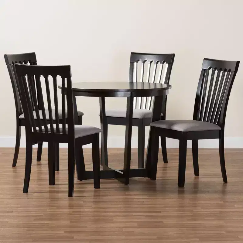 Ensemble de salle à manger 5 pièces Baxton Studio Nellie moderne en tissu gris et bois marron foncé