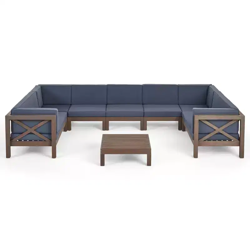 Ensemble de canapés d'extérieur modulaires en bois d'acacia en forme de U à 8 pièces Dominic Christopher Knight Home avec coussins