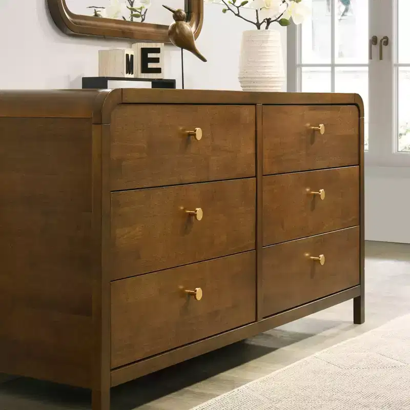 Ensemble de chambre à coucher Roundhill Furniture Eldren en bois, lit plateforme avec commode, miroir et table de chevet au fini noyer