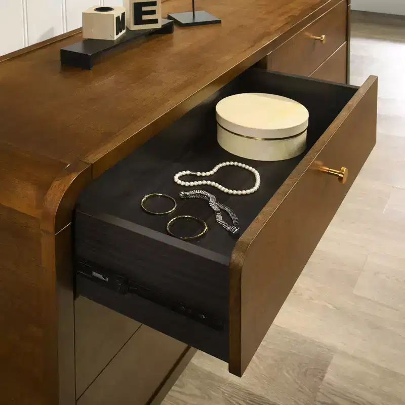 Ensemble de chambre à coucher Roundhill Furniture Eldren en bois, lit plateforme avec commode, miroir et table de chevet au fini noyer