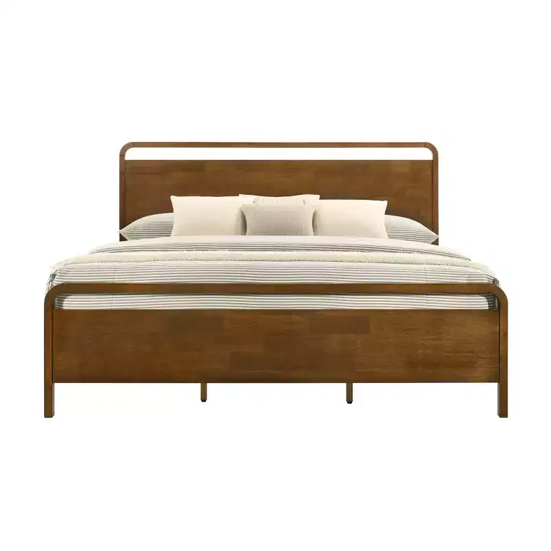 Ensemble de chambre à coucher Roundhill Furniture Eldren en bois, lit plateforme avec commode, miroir et table de chevet au fini noyer