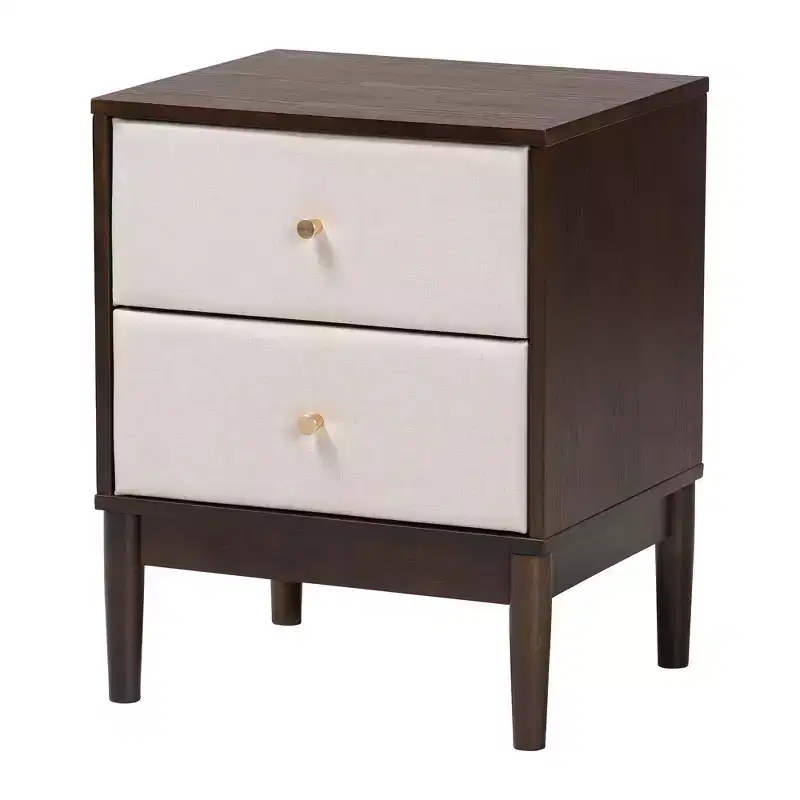 Ensemble de chambre à coucher 5 pièces Queen Baxton Studio Nikolai avec tissu tufté beige et bois brun wengé, style Mid-Century