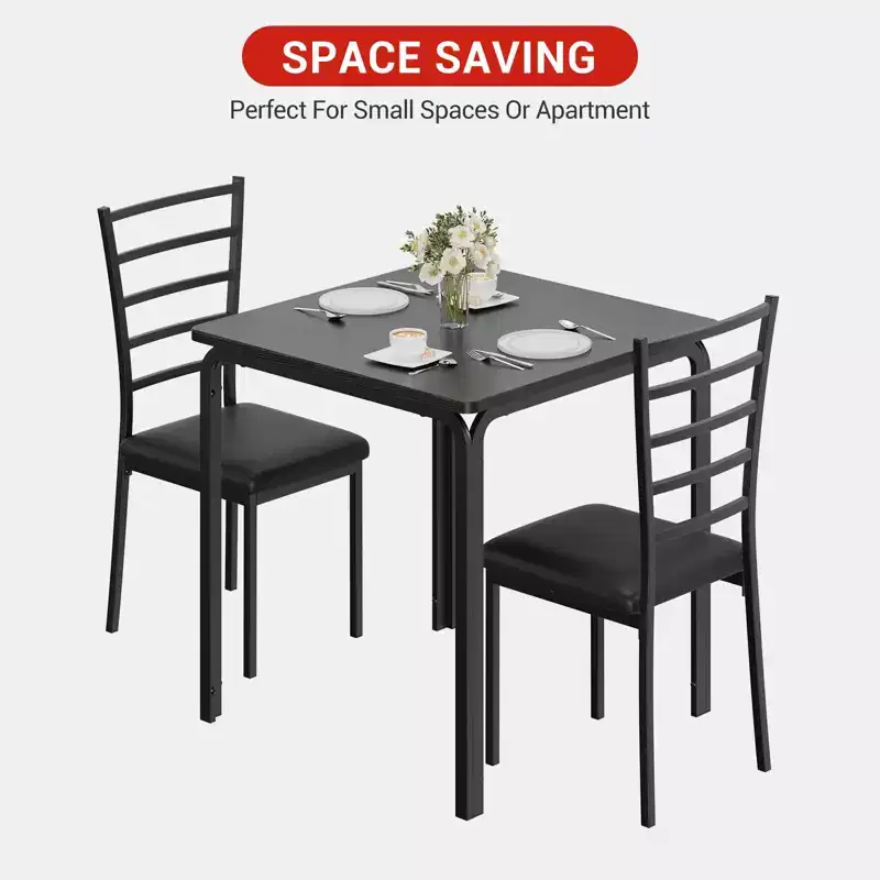 Ensemble table à manger compacte peu encombrante pour 2 personnes - Table carrée moderne avec 2 chaises - Parfait pour les petits appartements, les cuisines ou les coins repas