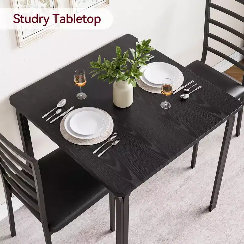 Ensemble table à manger compacte peu encombrante pour 2 personnes - Table carrée moderne avec 2 chaises - Parfait pour les petits appartements, les cuisines ou les coins repas