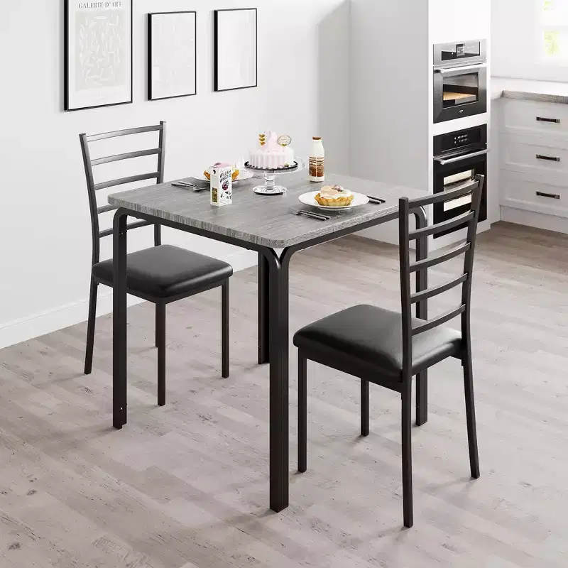 Ensemble table à manger compacte peu encombrante pour 2 personnes - Table carrée moderne avec 2 chaises - Parfait pour les petits appartements, les cuisines ou les coins repas