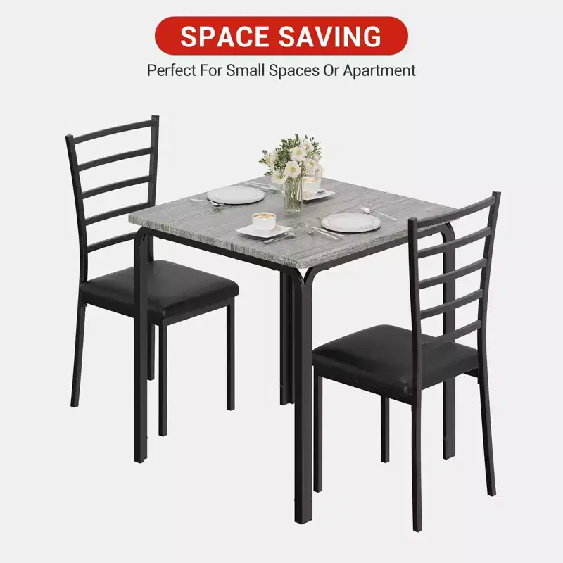 Ensemble table à manger compacte peu encombrante pour 2 personnes - Table carrée moderne avec 2 chaises - Parfait pour les petits appartements, les cuisines ou les coins repas