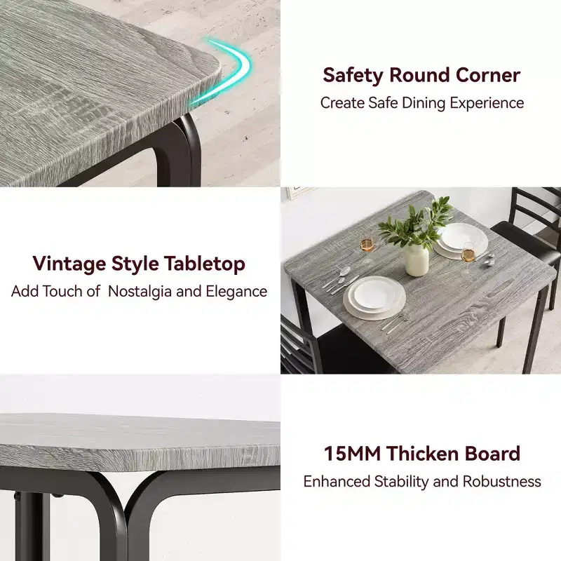 Ensemble table à manger compacte peu encombrante pour 2 personnes - Table carrée moderne avec 2 chaises - Parfait pour les petits appartements, les cuisines ou les coins repas