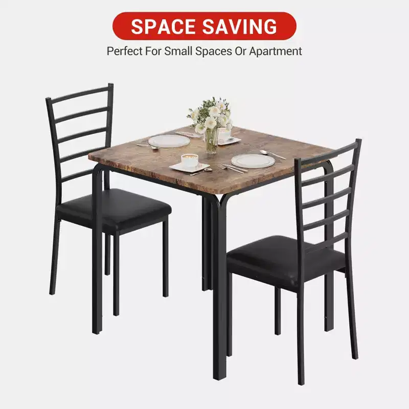 Ensemble table à manger compacte peu encombrante pour 2 personnes - Table carrée moderne avec 2 chaises - Parfait pour les petits appartements, les cuisines ou les coins repas