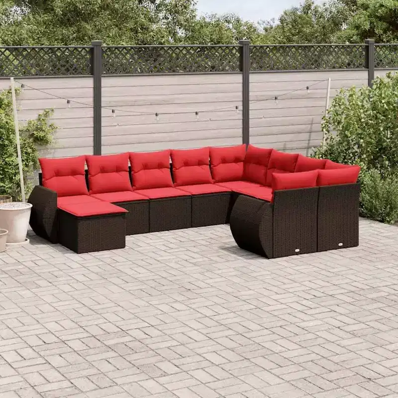 vidaXL Salon de jardin 10 pcs avec coussins résine tressée gris