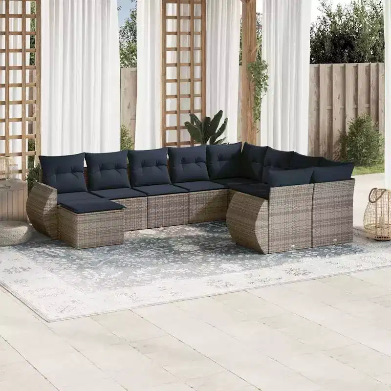vidaXL Salon de jardin 10 pcs avec coussins résine tressée gris