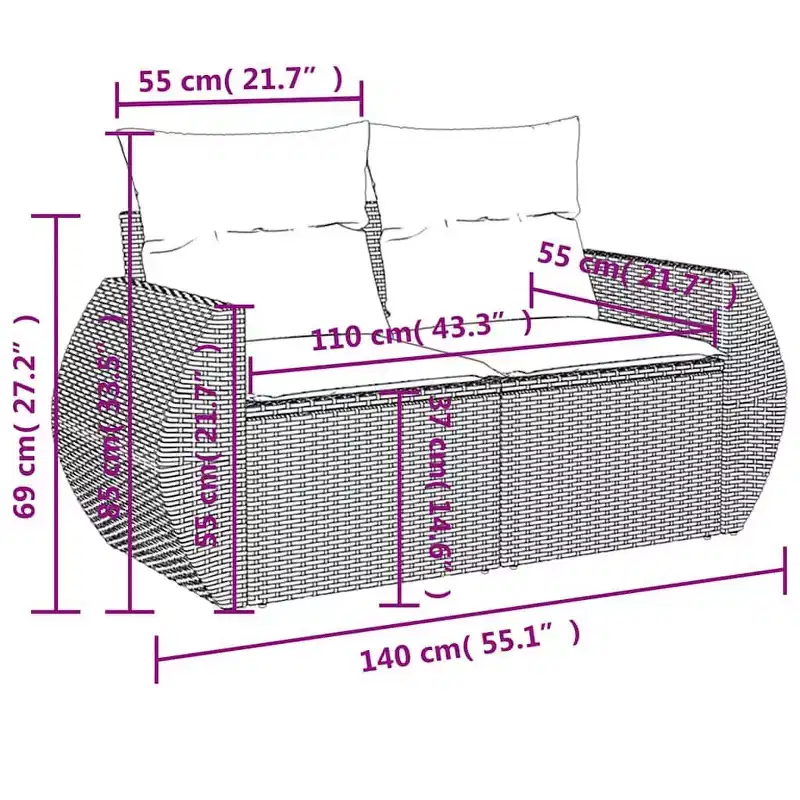 vidaXL Salon de jardin 10 pcs avec coussins résine tressée gris