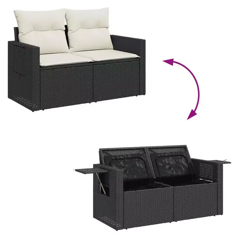 vidaXL Salon de jardin noir en rotin PE, acier poudré, bois d'acacia