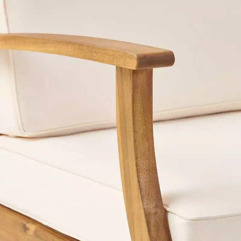 Illona Ensemble canapé d'angle 7 places et table de foyer carrée en bois d'acacia teck/crème/gris clair - Christopher Knight Home