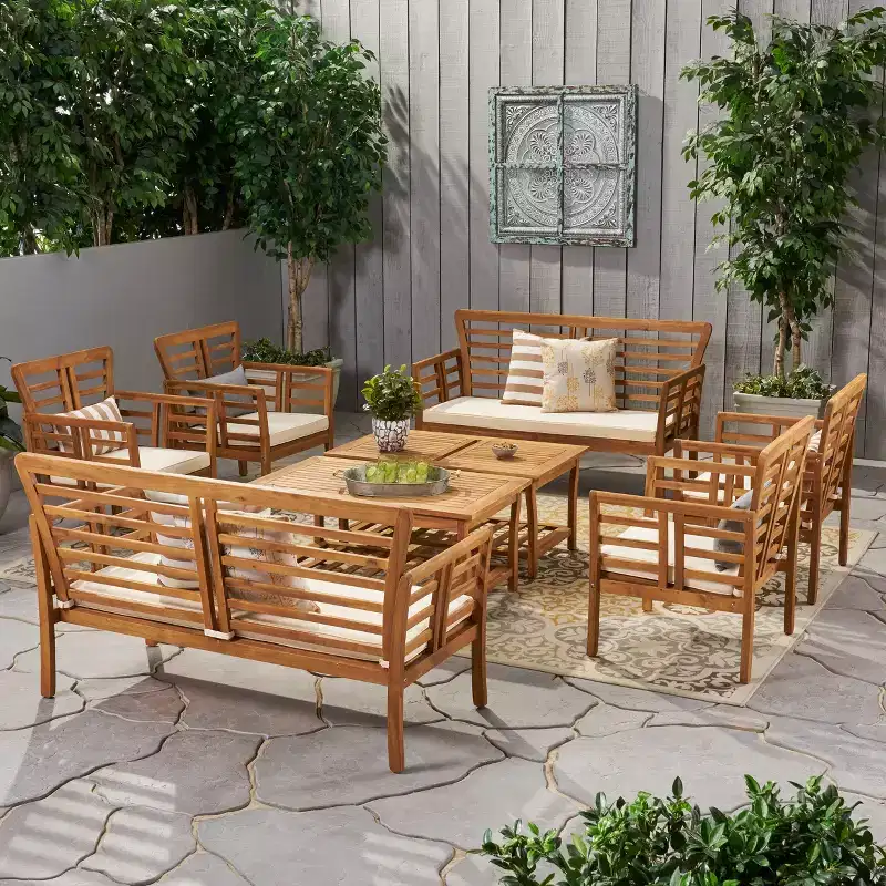 Christopher Knight Home Caydon Salon de jardin 8 places en bois d'acacia avec coussins