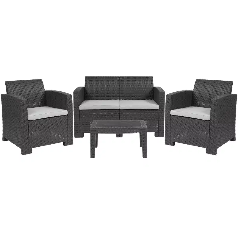 Ensemble de 4 pièces Flash Furniture comprenant un fauteuil, une causeuse et une table d'extérieur en rotin synthétique