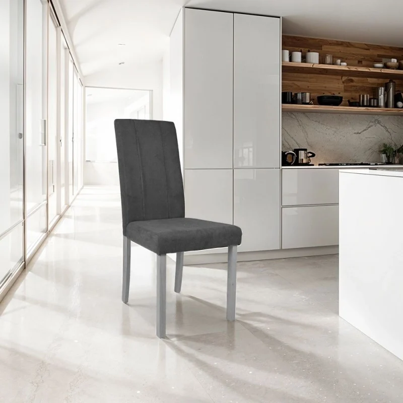 Set 2 Sedie imbottita con struttura in legno e tessuto grigio cuciture verticali - Verty