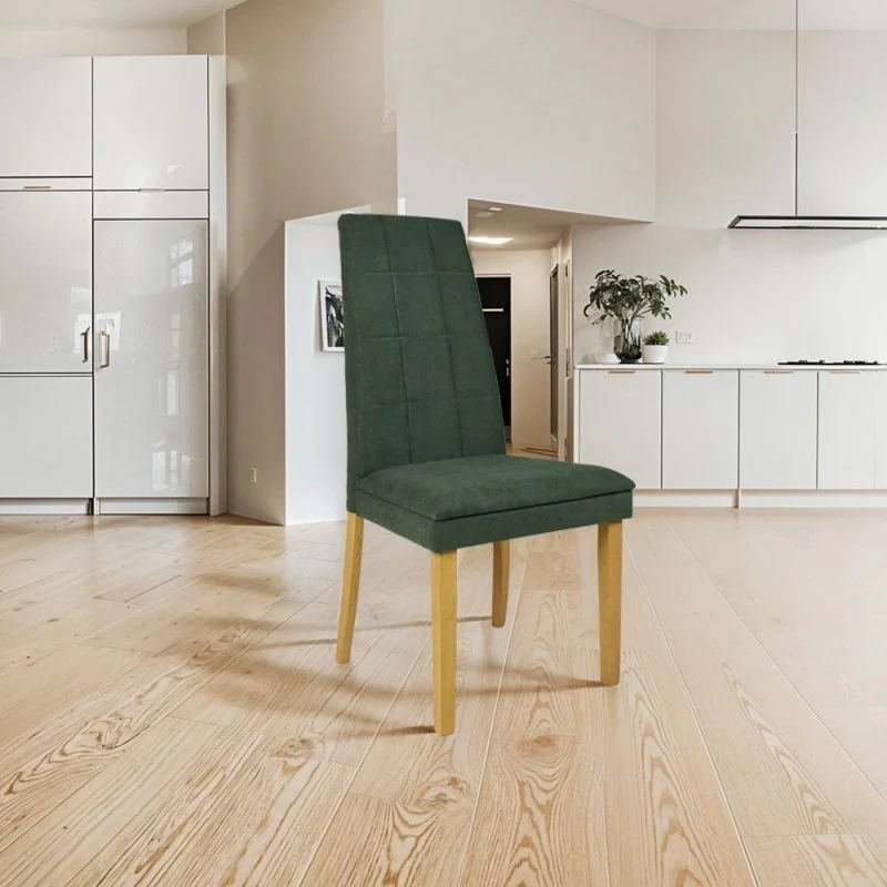 Set 2 sedie imbottite con struttura in legno colore rovere e tessuto verde - Tomy