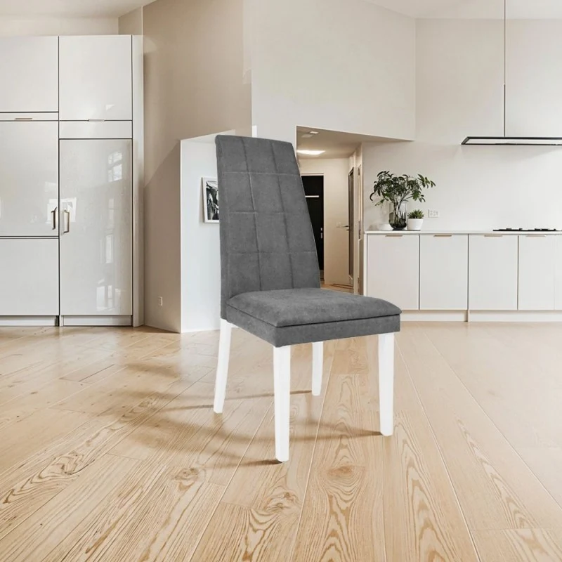 Set 2 Sedie imbottite con struttura in legno bianco e tessuto grigio - Tomy