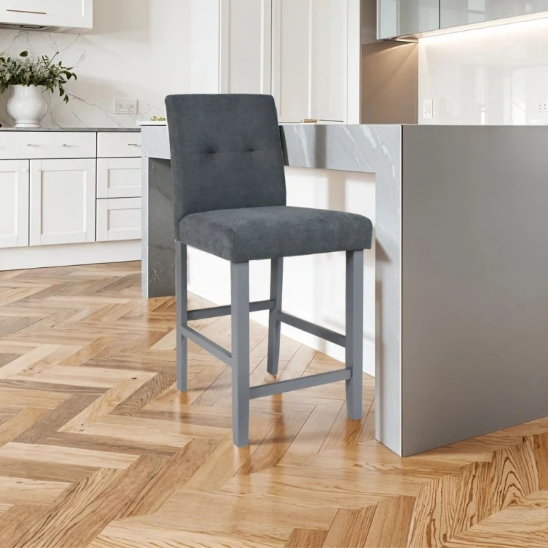 Sgabello in legno con rivestimento in tessuto colore grigio - Alex