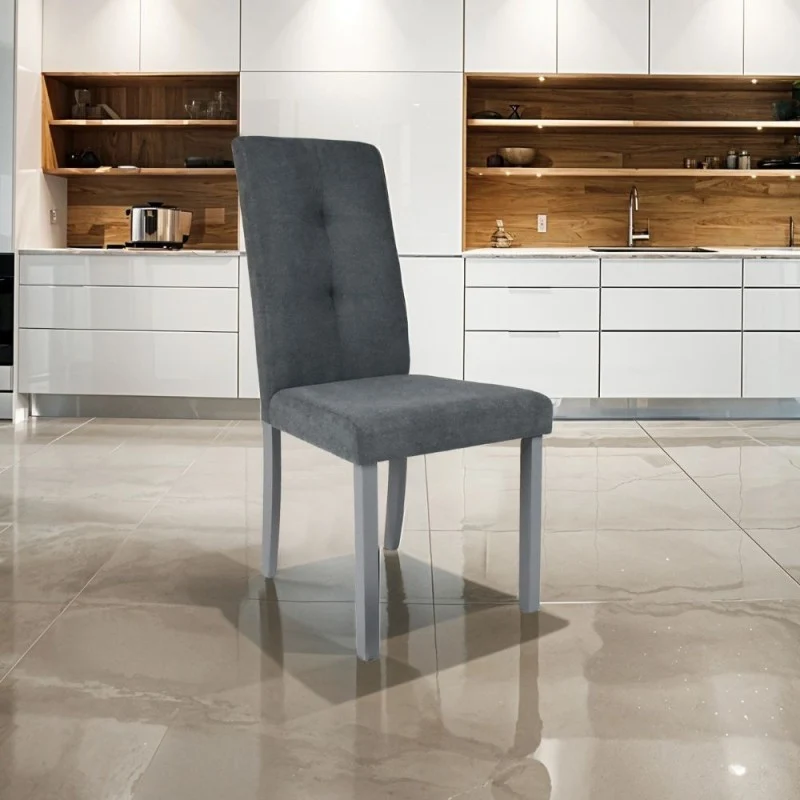 Set 2 Sedia imbottita con struttura in legno e tessuto colore grigio - Eric