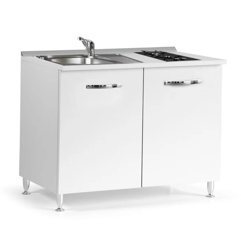 Cucinino con 2 ante colore bianco larice lavello e piano cottura 120x60x85H cm