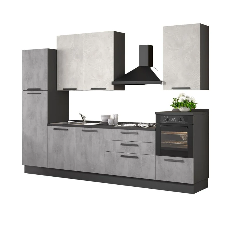 Cucina lineare con elettrodomestici colore ossido e spatolato 330 cm - Sinky