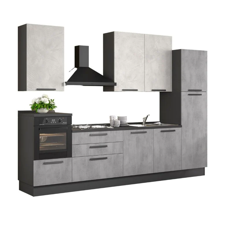 Cucina lineare con elettrodomestici colore ossido e spatolato 330 cm - Sinky