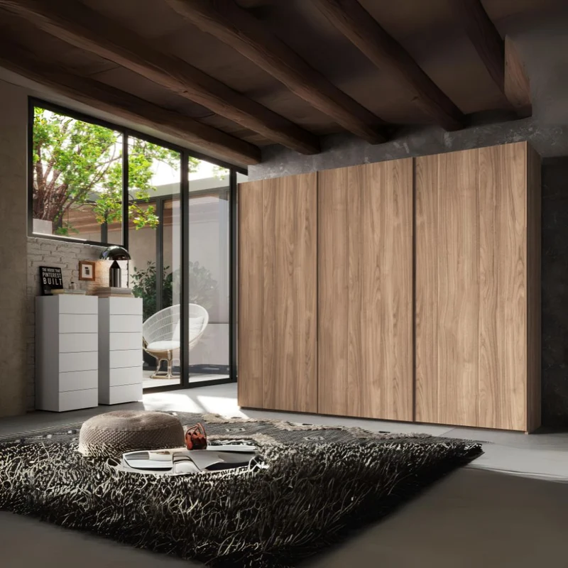 Armadio con 3 ante scorrevoli in legno colore noce america 276x250H cm - Step