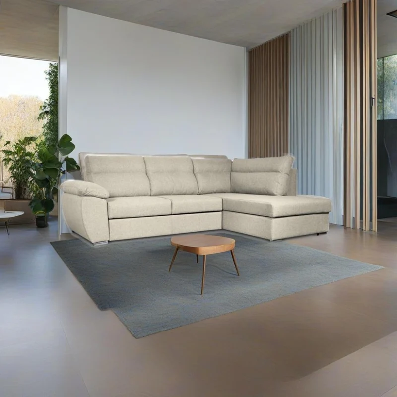 Divano angolare con penisola destra e letto estraibile colore beige - Kendall