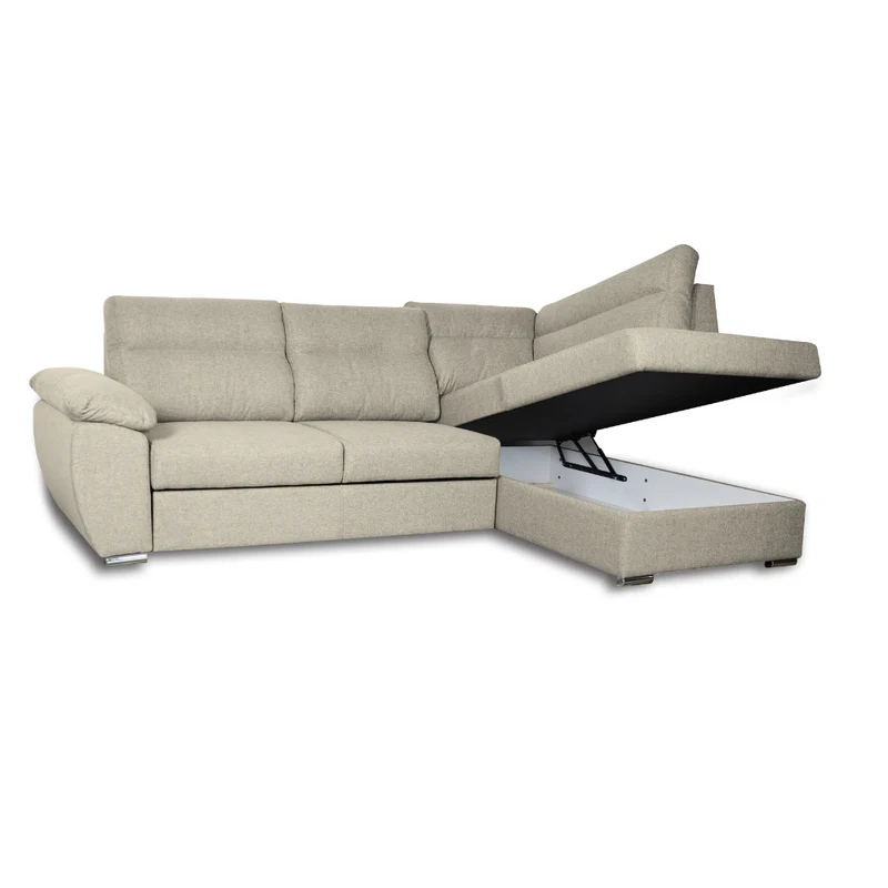 Divano angolare con penisola destra e letto estraibile colore beige - Kendall