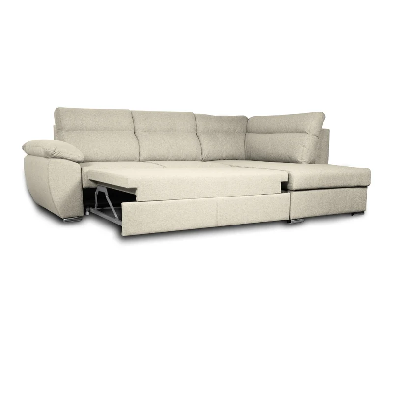 Divano angolare con penisola destra e letto estraibile colore beige - Kendall