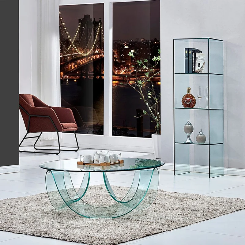 Tavolino rotondo da salotto in vetro temperato curvato 100x36H cm - Carpino