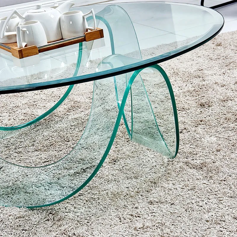 Tavolino rotondo da salotto in vetro temperato curvato 100x36H cm - Carpino