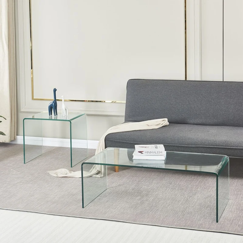 Tavolino da salotto rettangolare in vetro curvato 110x35H cm - Cedro