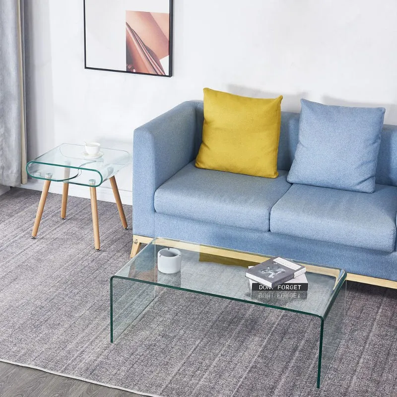 Tavolino da salotto rettangolare in vetro curvato 110x35H cm - Cedro